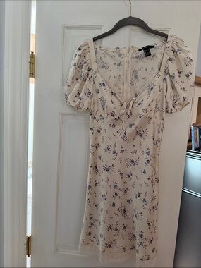 Cream Floral Puff Sleeve Mini Dress